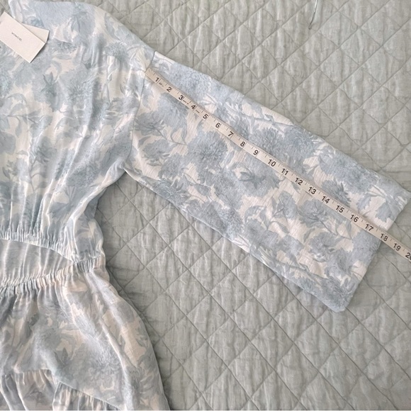 Vince Dahlia Floral Summer Dress Long Sleeve V Neck Women M Baby Blue White - Picture 15 of 16
